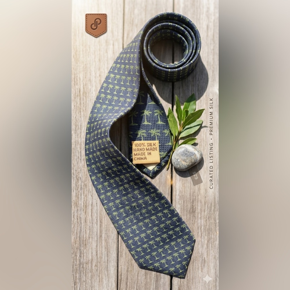 Tommy Bahama Off Island Navy with Palm Tree Pattern Silk Tie